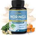 Organic Cadane Moringa Extract Capsules, 5In1 Supplements With Ashwagandha, Tulsi, Ginger, Turmeric - Immune System Support - 90 Caps For 3 Months Supply