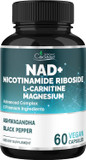 Organic Cadane Nicotinamide Riboside Supplement With L-Carnitine, Magnesium Glycinate, Ashwagandha, Black Pepper | Cellular Health & Wellness Support | Vegan, Non-Gmo  60 Capsules  30-Day Supply