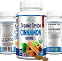 Organic Ceylon Cinnamon - 1000Mg Per Serving, Certified Organic True Cinnamon Supplement, Antioxidant, Fast Absorption - 60 Tablets