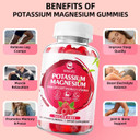 Potassium Magnesium Supplement Gummies, Potassium Gummies For Adults Kids, High Absorption Magnesium Glycinate For Leg Cramps & Immune Health, Sugar-Free, Raspberry Flavors, 60 Count