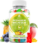Potassium Magnesium Supplement Gummies, Potassium Gummies For Adults Kids, High Absorption Magnesium Glycinate For Leg Cramps & Immune Health, Sugar-Free, Vegan Mixed Flavors, 60 Count