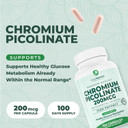 Purepremium Chromium Picolinate 200Mcg - High Potency Chromium Supplements - Essential Mineral Health Support For Men & Women - Gluten-Free - 3 Months Supply - 100 Capsules