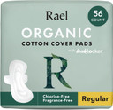 Rael Organic Cotton Cover Pads - Regular Absorbency, Unscented, Ultra Thin Pads With Wings For Women (56 Total)