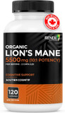 Renew Actives Premium Organic Lion'S Mane Mushroom 1100Mg Per 2 Capsules - Supports Brain Function, Memory, Focus, Stress Relief & Immune Health, Non-Gmo, Vegan - Made In Canada - 120 Capsules