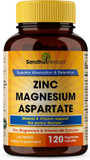 Sandhu Herbals Zinc Magnesium Aspartate Supplement| 120 Capsules, Made In The Usa| Recovery & Sleep Supplement, Promotes Muscle Recovery, Immune Support|Vitamin B6
