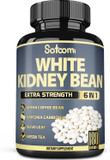 Satoomi 6In1 White Kidney Bean Extract Capsules - 6 Month Supply - Extra Blend With Olive Leaf, Green Coffee Bean & Green Tea - 180 Counts