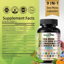Sea Moss Capsules With Black Seed Oil, Ashwagandha, Turmeric, Bladderwrack, Burdock, Vitamin C&D3 For Immune System, Vegan, Non-Gmo, Gluten-Free