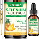 Selenium Liquid Drops, 200Mcg Liquid Selenium Supplement With Vitamin C & Zinc, Support For Immune System, Antioxidant & Heart Health, High Absorption, Pineapple Flavor, 2 Fl Oz