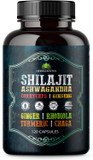 Shilajit For Men  8-In-1 Adaptogenic Supplement With Ashwagandha, Cordyceps, Ginseng, Rhodiola, Turmeric, Chaga & Ginger  Natural Energy, Stress Relief & Immune Support  120 Vegan Capsules