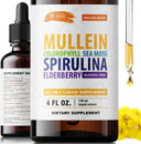 Sirunes Mullein Drops For Lungs With Chlorophyll Liquid, Irish Sea Moss, Spirulina & Elderberry  4 Fl. Oz  Herbal Respiratory & Immune Support