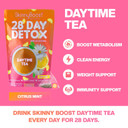 Skinny Boost 28 Day Detox Tea Kit Daytime (28 Bags) + Evening -(14 Bags)  Herbal Detox For Weight, Metabolism, Energy, Bloating & Colon Cleanse  Green Tea, Senna, Vegan, Keto, Non-Gmo, Sugar-Free