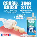 Smile Saver 360° 3-Sided Toothbrush 2Pk + Toothpaste Tablets + Zing Stix Infused Toothpicks | Gum Massage & Tongue Cleaner | Teal & White Heads - Clear Handles - Peppermint