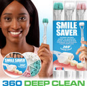 Smile Saver 360° Deep Clean 3-Sided Toothbrush | 3Pk | Deep Cleaning + Gentle Gum Massage + Tongue Cleaner | Easily Brush Better Adults Children Braces Travel (Teal, White & Pink - Teal Handles)