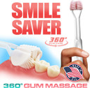 Smile Saver 360° Periocare Gum Massage 3-Sided Toothbrush | 3X Triple Clean + Soft Gum Massage Head | Built-In Tongue Scraper | Gingivitis Sensitive Gums Relief | Made In America