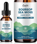 Soursop Graviola Liquid Drop  Soursop Bitters Liquid Drops With Sea Moss, Turmeric & Zinc, For Cell Support, Antioxidant, Relaxation & Immune Boost, Strawberry Flavor, 2 Fl Oz