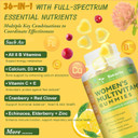 Sugar Free Multivitamin Gummies For Women 14+ W/Iron, Inositol, Folate, Biotin, Womens Daily Multivitamin Gummy W/Vitamin A, C, B, D3, K2, For Hair, Skin, Energy, Immune, Strawberry Flavor