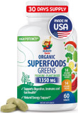 Sunny Sam Super Food Green Supplements For Adults - 60 Tablets - Organic Super Greens With Real Fruits, Vegetables, And Herbs For Natural Digestive And Energy Support