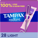 Tampax Radiant Tampons Light Absorbency With Bpa-Free Plastic Applicator And Leakguard Braid, Unscented, 28 Count