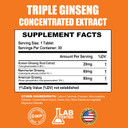 Triple Ginseng Complex, Ultra Potency 15% Ginsenosides From 3 Panax Ginseng Extract For Energy, Memory, Vitality & Immune Support, Healthy Aging For Elderly, 30 Tablets
