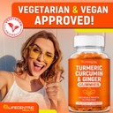 Turmeric Gummies For Adults And Kids | Max Strength Turmeric And Ginger Supplement | Vegan Organic Natural Turmeric Curcumin Gummies For Overall Health | Best Curcumin Supplement With Ginger
