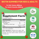 Vegan Biotin Gummies For Adult & Kids | 90 Gummies | 5000 Mcg 45 Servings | Non-Gmo | Gluten, Gelatin, Peanuts, Egg & Dairy Free | Biotin Gummy Vitamins For Hair, Skin & Nails Halal