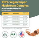 Vegan Vitality Multi Mushroom Supplement Complex - 120 Capsules With Reishi, Chaga, Shitake, Maitake, Lion'S Mane And Cordyceps For Brain, Energy, Focus & Memory Support