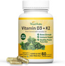Vegan Vitality Vitamin D3 K2 4000Iu (100Mcg) With Coconut Oil, 100% Plant Based Vegan Vitamin D For Vegan And Vegetarian - 60 Capsules