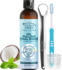 Venus Visage Coconut Oil Pulling For Teeth With Tongue Scraper, 8 Fl Oz - Peppermint & Coconut Pulling Oil For Teeth And Gums - Alcohol-Free Oil Pulling Oral Rinse