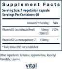Vital Nutrients Vitamin D3 + K2 | 2000 Iu | Vitamin D3 K2 Supplement | Vitamin D Complex For Healthy Calcium Levels, Muscle & Bone Health | Gluten, Dairy, Soy Free | 120 Capsules