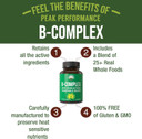 Vitamin B Complex Capsules + Whole Food Blend Of 25 Vegetables And Fruits For Max Absorption. Best Vegan B-Complex Supplement With Vitamin B1, B2, B3, B5, B6, B7, B9 And B12. 90 Capsules. Energy Boost