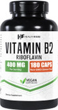 Vitamin B2 Riboflavin 400Mg | 180 Veg Capsules | Supplement | Gluten-Free | Non-Gmo