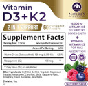 Vitamin D3 5000 Iu Plus K2 (Mk-7) 100 Mcg - 2 In 1 Vitamins D & K Complex - Supports Calcium Absorption, Bone, Immune, & Heart Health  Made In The Usa, Non-Gmo, Easy To Swallow - 60 Chewable Tablets