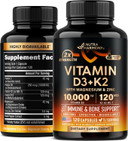 Vitamin D3 K2 - Vitamin D3 10000 Iu & K2 As Mk-7 120 Mcg - Immune & Mood Support, For Bone & Teeth Health - With Magnesium, Zinc & Vitamin C & B12 - Highly Bioavailable - Made In Usa, 120 Capsules