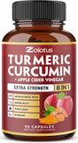 8 in 1 Turmeric Curcumin + Apple Cider Vinegar Capsules, 3 Month Supply with Ashwagandha, Ginger, Garlic Bulb, 95% Standardized Curcuminoids, Joint & Absorption Support