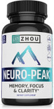 Zhou Neuro-Peak - Brain Supplements for Memory and Focus, Nootropic for Men & Women, Brain Support Pill for Adults, Brain Vitamins - 30 Veggie Capsules (Pack of 1)
