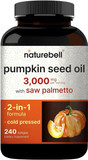 NatureBell Pumpkin Seed Oil 3,000mg with Saw Palmetto - 240 Softgels - Rich in Omega-6 & Omega-9 - Supplement for Heart, Brain, Hair & Bladder Health*