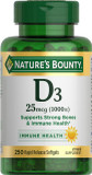 Nature’s Bounty Vitamin D3 1000 IU, Immune Support, Helps Maintain Healthy Bones, 250 Rapid Release Softgels
