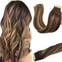 Goo Goo Remy Hair Extensions Tape In Human Hair Chocolate Brown To Caramel Blonde Balayage Straight Skin Weft Remy Tape In Human Hair Extensions 16 Inch 20Pcs 50G(4/27)/4 Chocolate Brown To Caramel Blonde16 Inch-50G