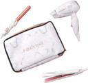 Foxybae Travel Hair Tools  Includes 1 Mini Flat Iron, 0.75 Travel Curling Iron Mini, Mini Blow Dryer Travel Size & Travel Bag  White Marble Mini Hair Styling Toolswhite