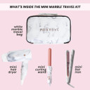 Foxybae Travel Hair Tools  Includes 1 Mini Flat Iron, 0.75 Travel Curling Iron Mini, Mini Blow Dryer Travel Size & Travel Bag  White Marble Mini Hair Styling Toolswhite