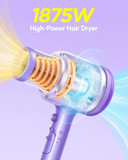 Wavytalk Hair Dryer With Diffuser, Professional Diffuser Hair Dryer 1875W Blow Dryer Ionic Hair Dryer For Women With Constant Temperature, Hair Dryer With Comb Fasting Drying Light And Quiet, Purplepurple Lavender (Comb+Diffuser+Nozzle)