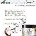 Difeel Essentials Hydrating Coconut Hair Mask 8 Oz. - Deeply Moisturizes Dry Hair, Reduces Frizz, Made With 100% Natural Essential Oils