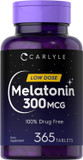Carlyle Melatonin 300 Mcg | 365 Tablets | Low Dose | Vegetarian, Non-Gmo, Gluten Free