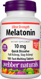 Webber Naturals Ultra Strength Melatonin 10 Mg, Easy Dissolve, 100 Tablets, For Sleep Support, Gluten Free, Non-Gmo, Suitable For Vegetarians