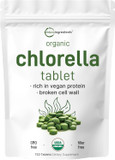 Organic Chlorella Tablets, 500Mg Per Tablet, 720 Tabs (360 Grams), 4 Months Supply, Broken Cell Wall, Rich In Vegan Protein & Vitamins, No Filler, No Additives & Non-Gmo | Pure Green Algae Superfood