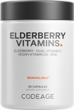Codeage Organic Black Elderberry Supplement - Vitamin C, D, Zinc - Fermented Black Elderberries Vitamins - Elderberry Fruit Extract Pills Concentrate  Sambucus Berries Flavonoid - Vegan - 90 Capsules