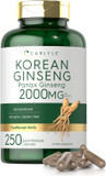 Carlyle Korean Ginseng Extract Capsules 2000 Mg | 250 Capsules | Non-Gmo And Gluten Free Formula | Standardized Panax Ginseng Supplement