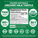 Zazzee Usda Organic Milk Thistle 30:1 Extract, 7500 Mg Strength, 120 Vegan Capsules, 80% Silymarin Flavonoids, Standardized And Concentrated 30X Extract, 100% Vegetarian, All-Natural And Non-Gmo