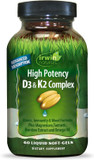 Irwin Naturals High Potency Mega D3 & K2 + Turmeric Extract For Healthy Bones, Immune Function & Positive Mood - Advanced Absorption With Magnesium, Turmeric, Bamboo & Omega Oil - 60 Liquid Softgels