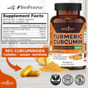 Turmeric Curcumin with Bioperine Capsules - Natural Joint & Healthy Overall Support with 95% Standardized Curcuminoids - Non-GMO, Gluten Free 180 Count (Pack of 2)